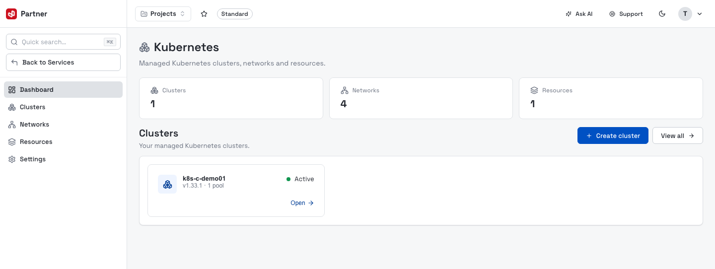 Managed Kubernetes dashboard
