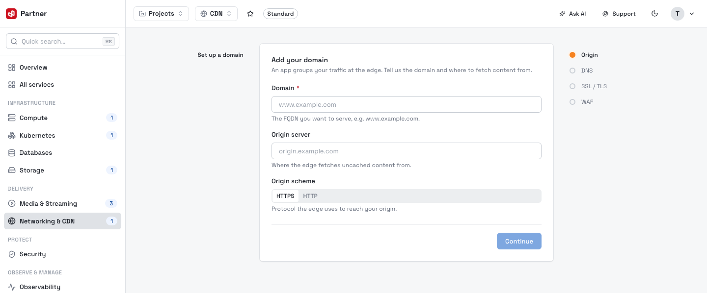 Add a domain — setup wizard