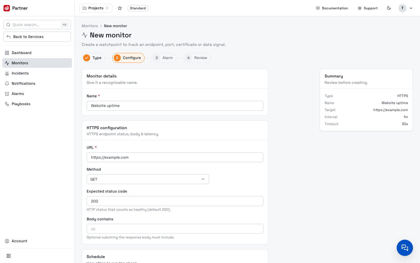 New monitor — HTTP configuration
