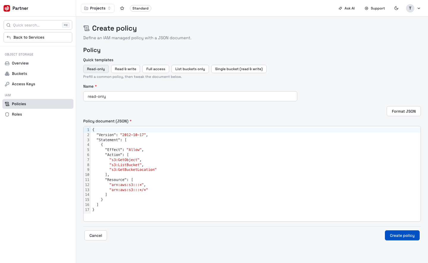 Create policy