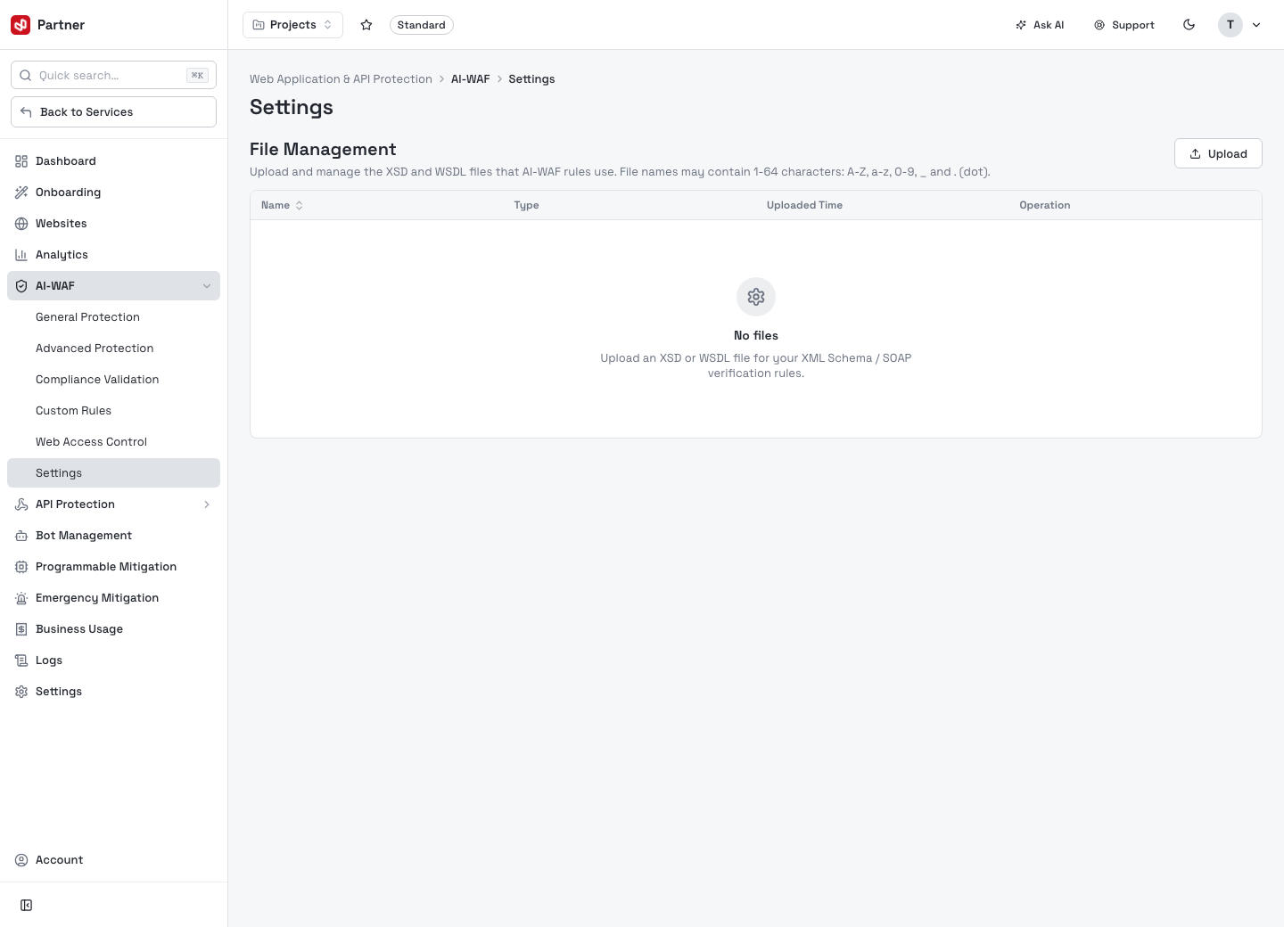 AI-WAF — Settings (File Management)