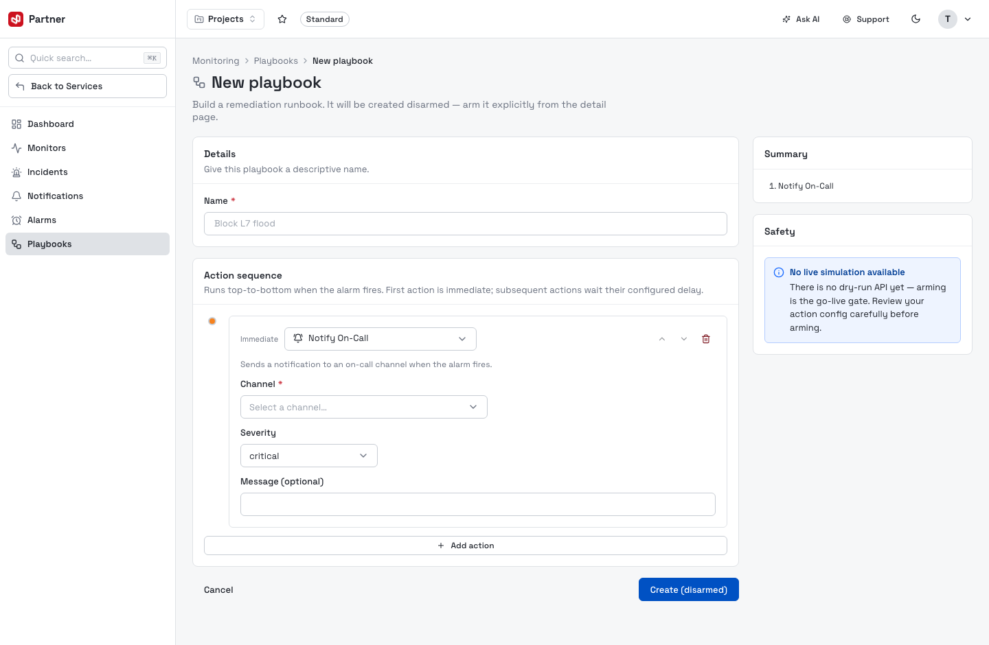 New playbook — action builder with action types