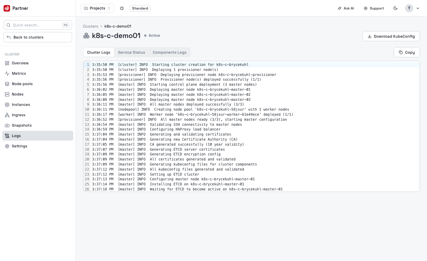 Cluster logs