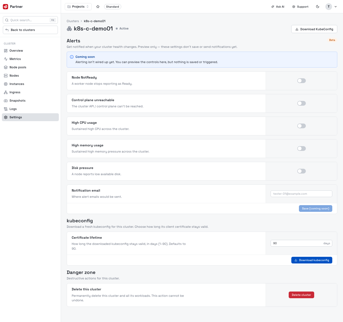 Cluster settings