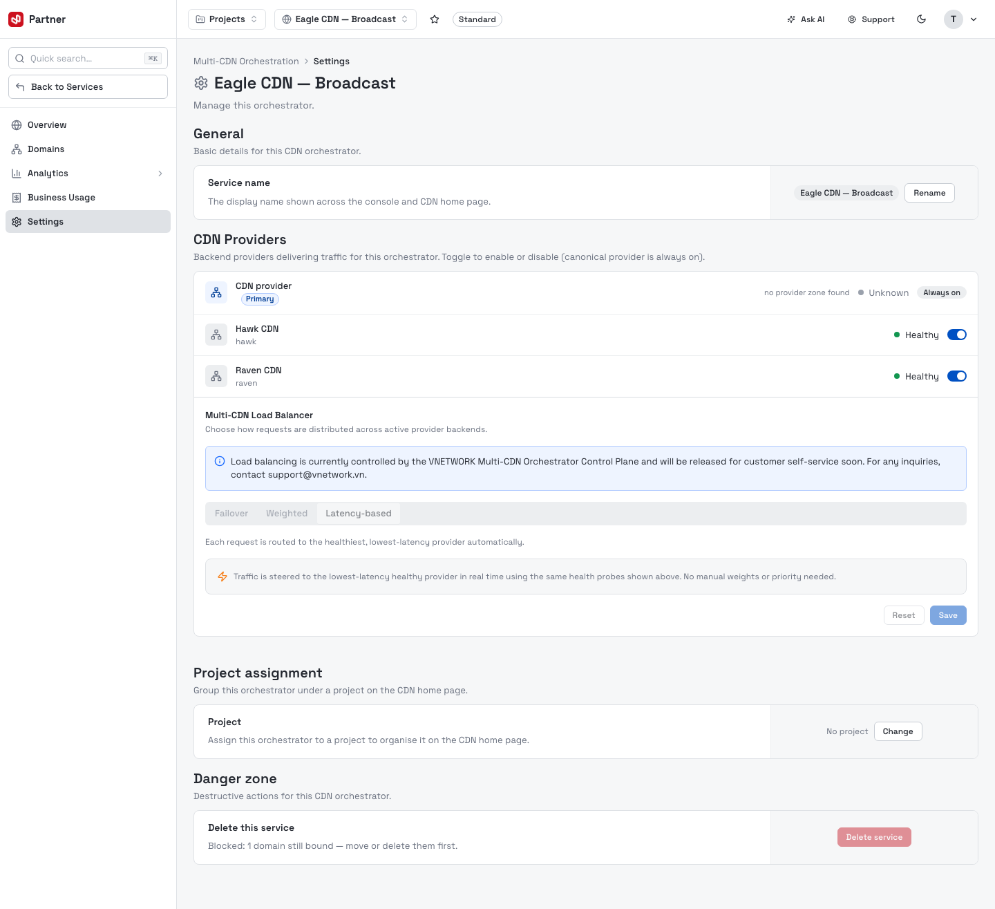 CDN orchestrator settings