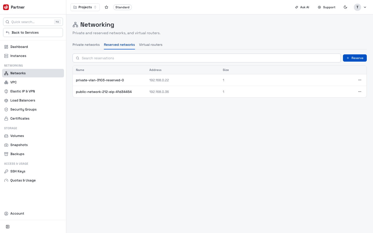 Networks — Reserved networks