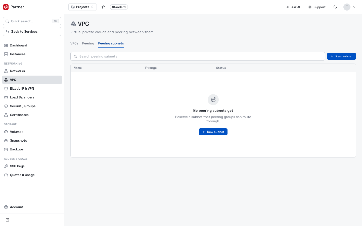 VPC peering subnets