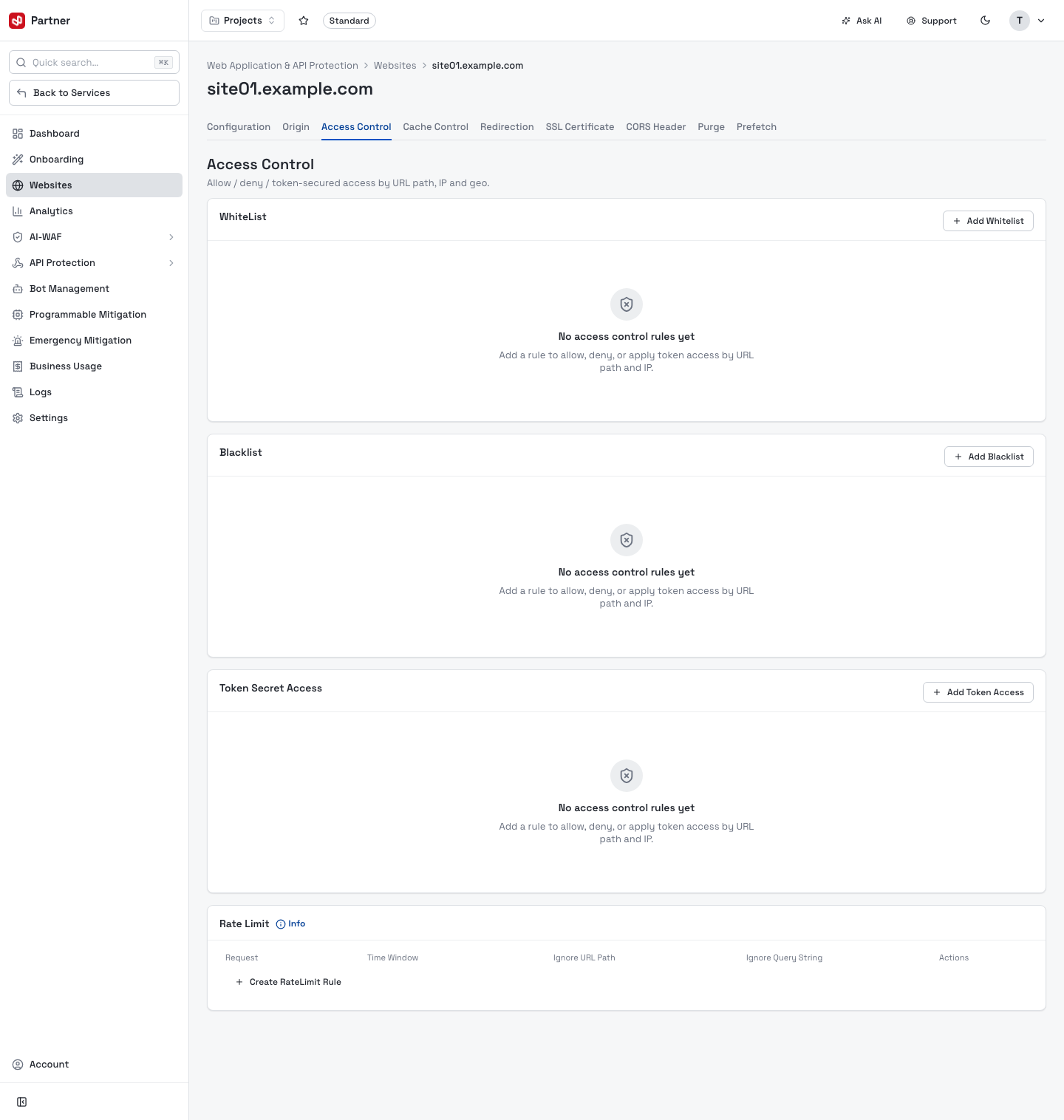 Website configuration — Access Control