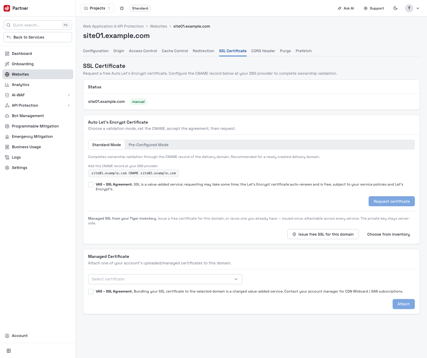 Website configuration — SSL Certificate