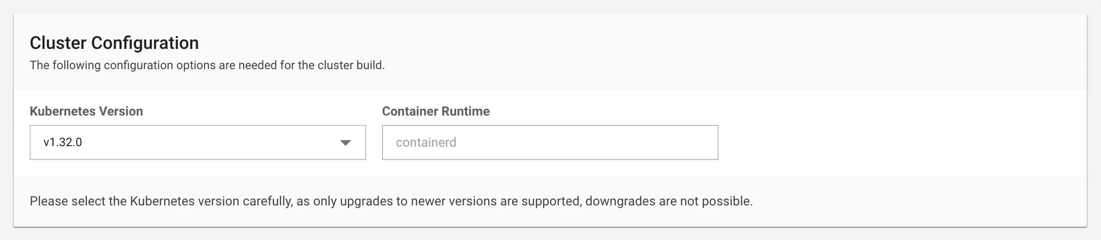Cluster Configuration Form