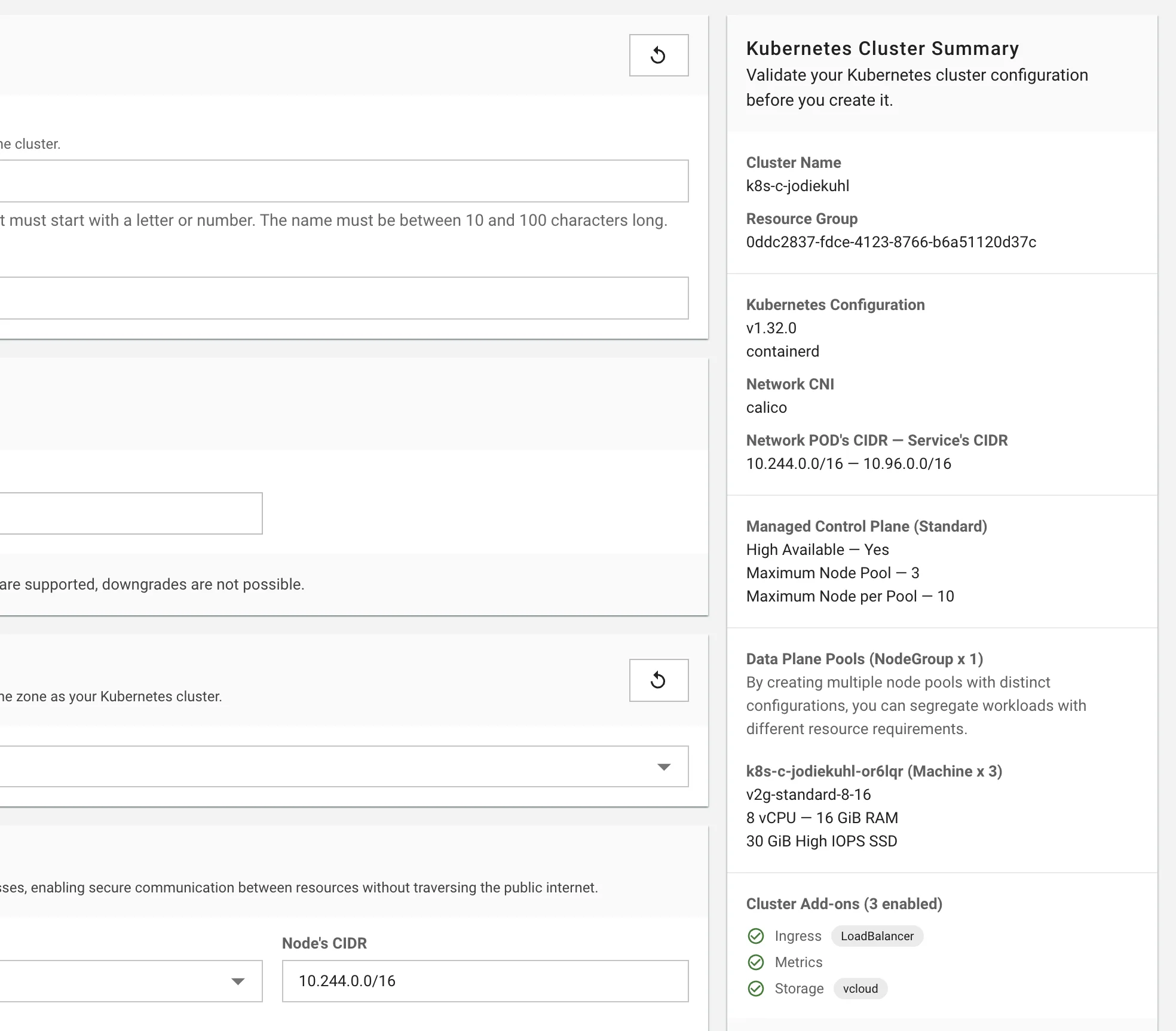 Cluster Summary Panel