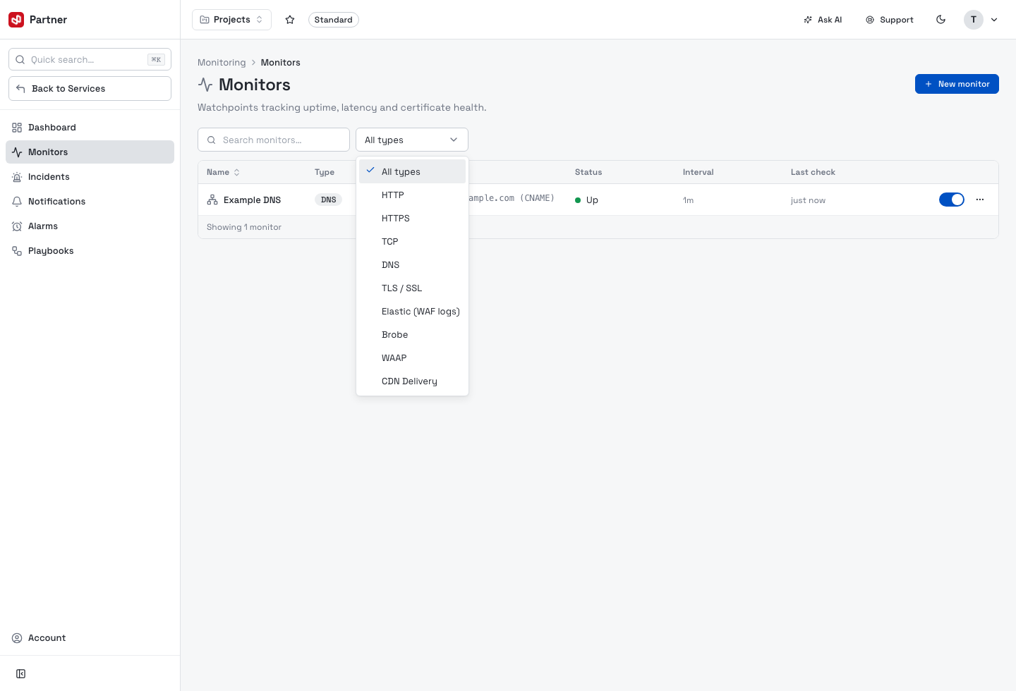 Filter monitors by type