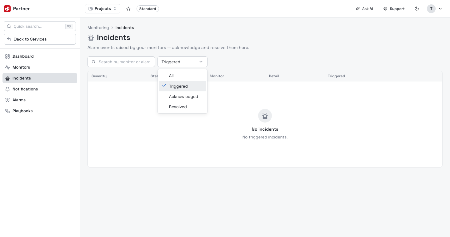 Filter incidents by status