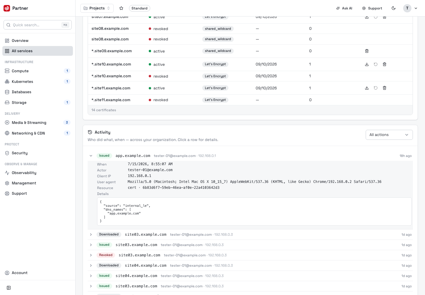 Activity feed with an expanded entry