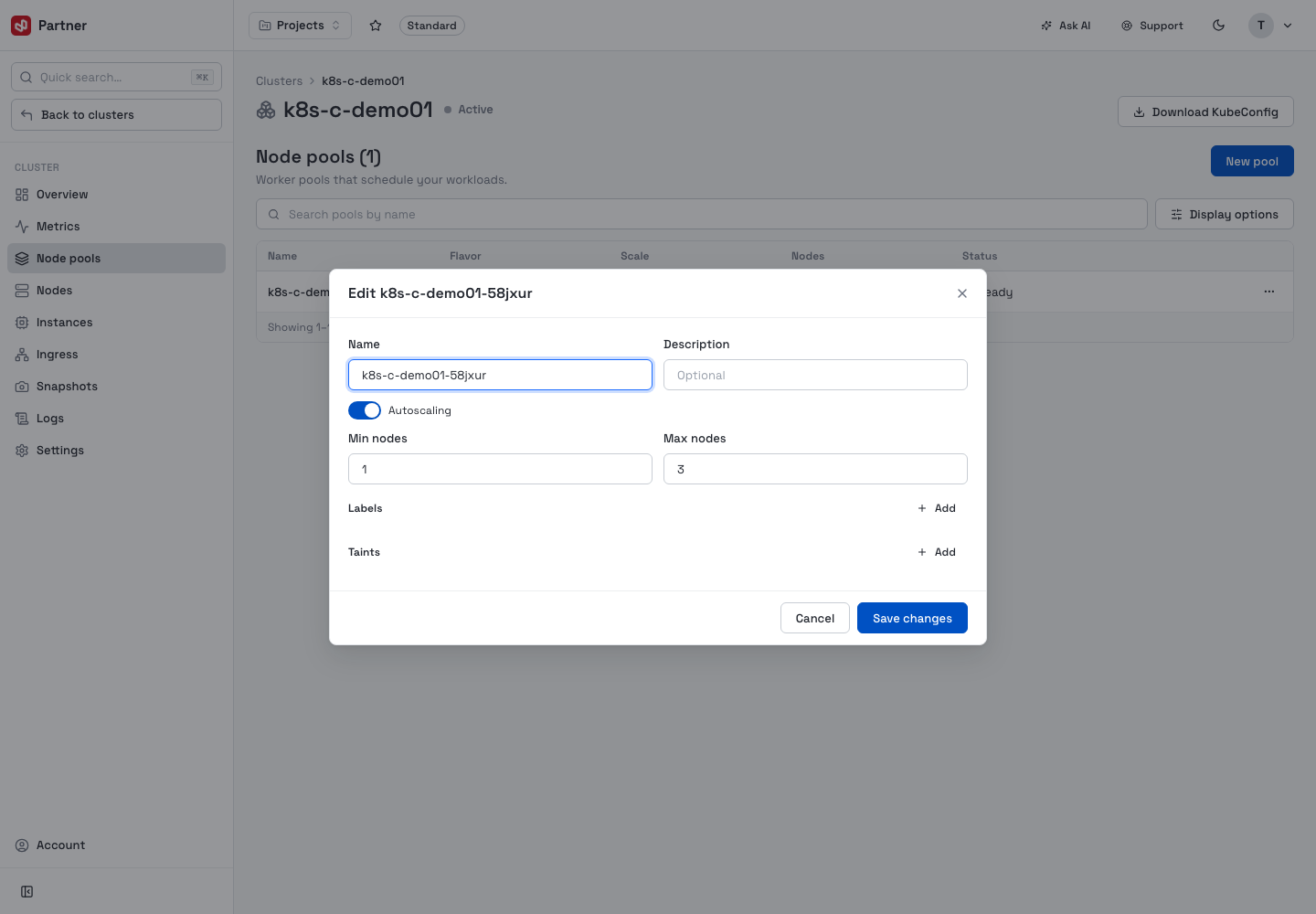 Edit node pool