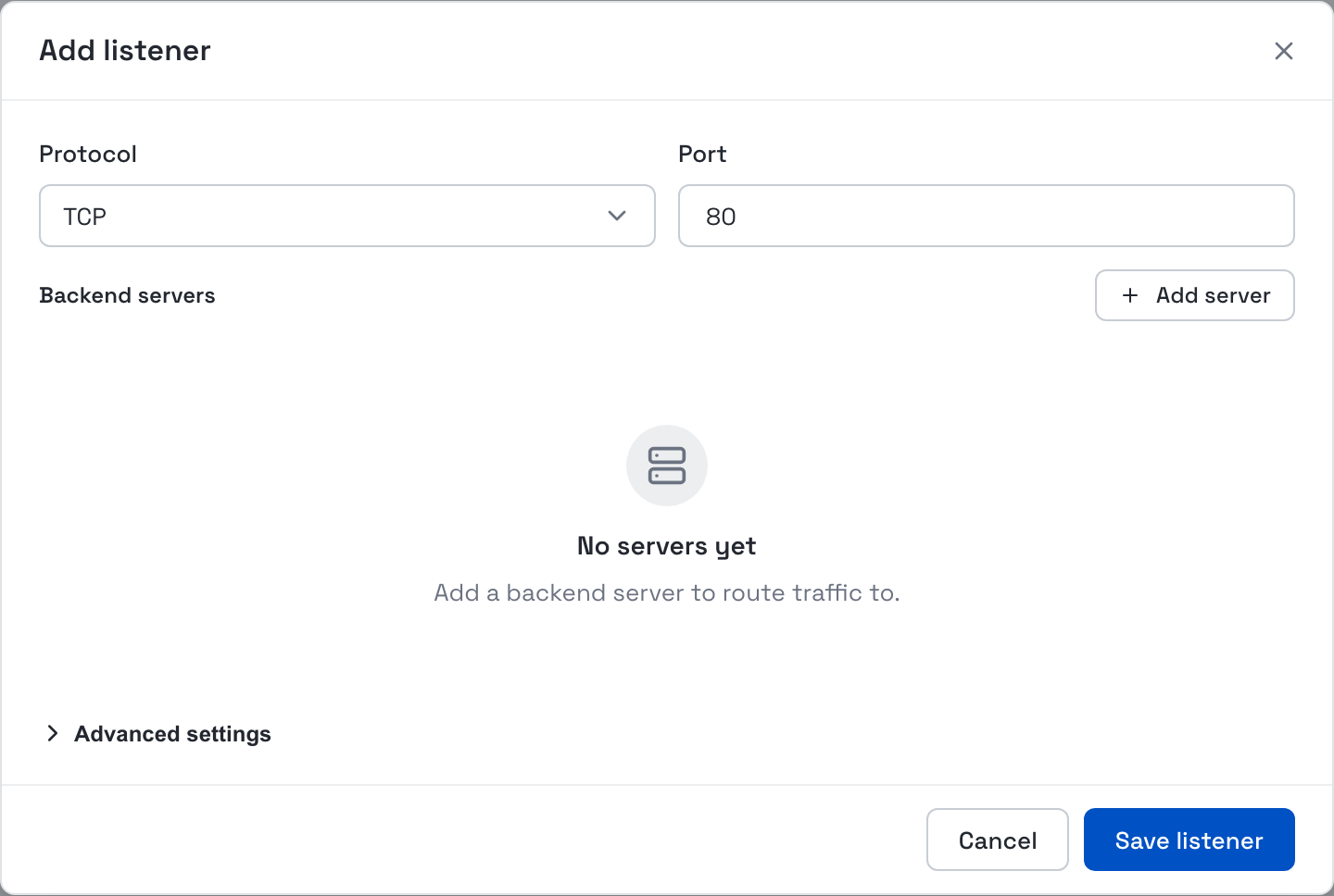 Add listener dialog