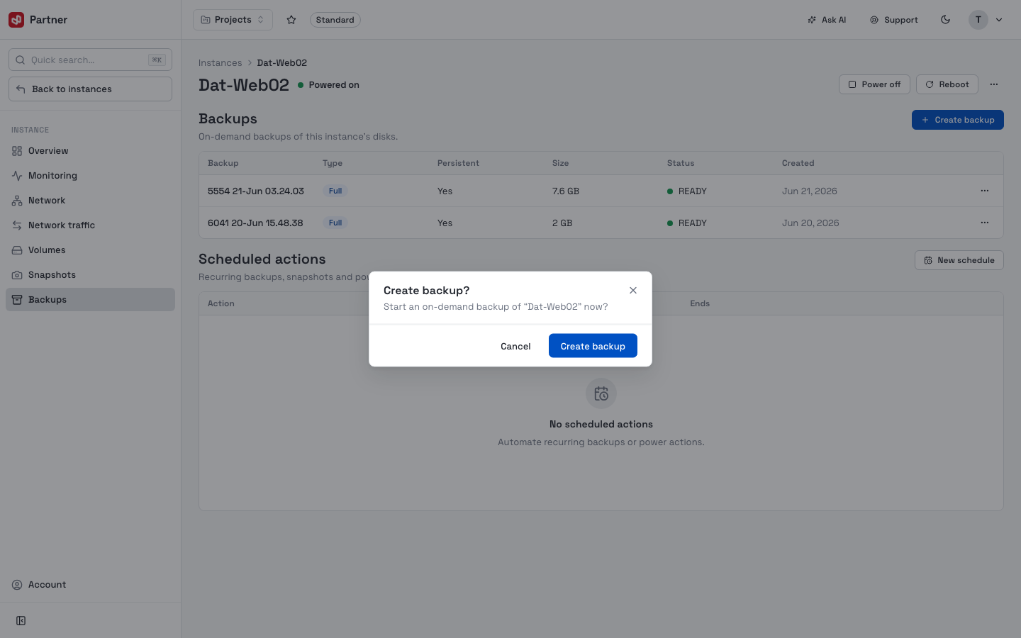 Create backup confirmation