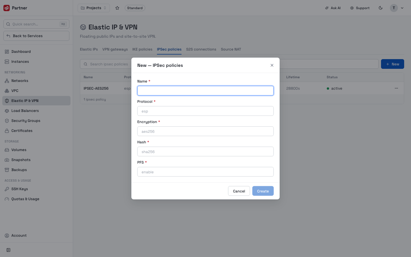 New IPSec policy dialog