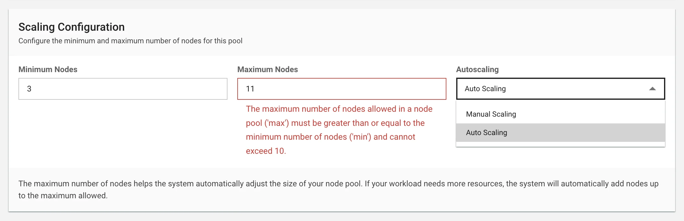 Scaling Configuration Settings
